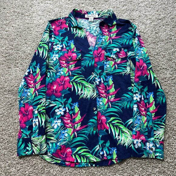 Tommy Bahama Women's Sz M Floral Button-Up Shirt Tropical Print Long Sleeve - Picture 9 of 9